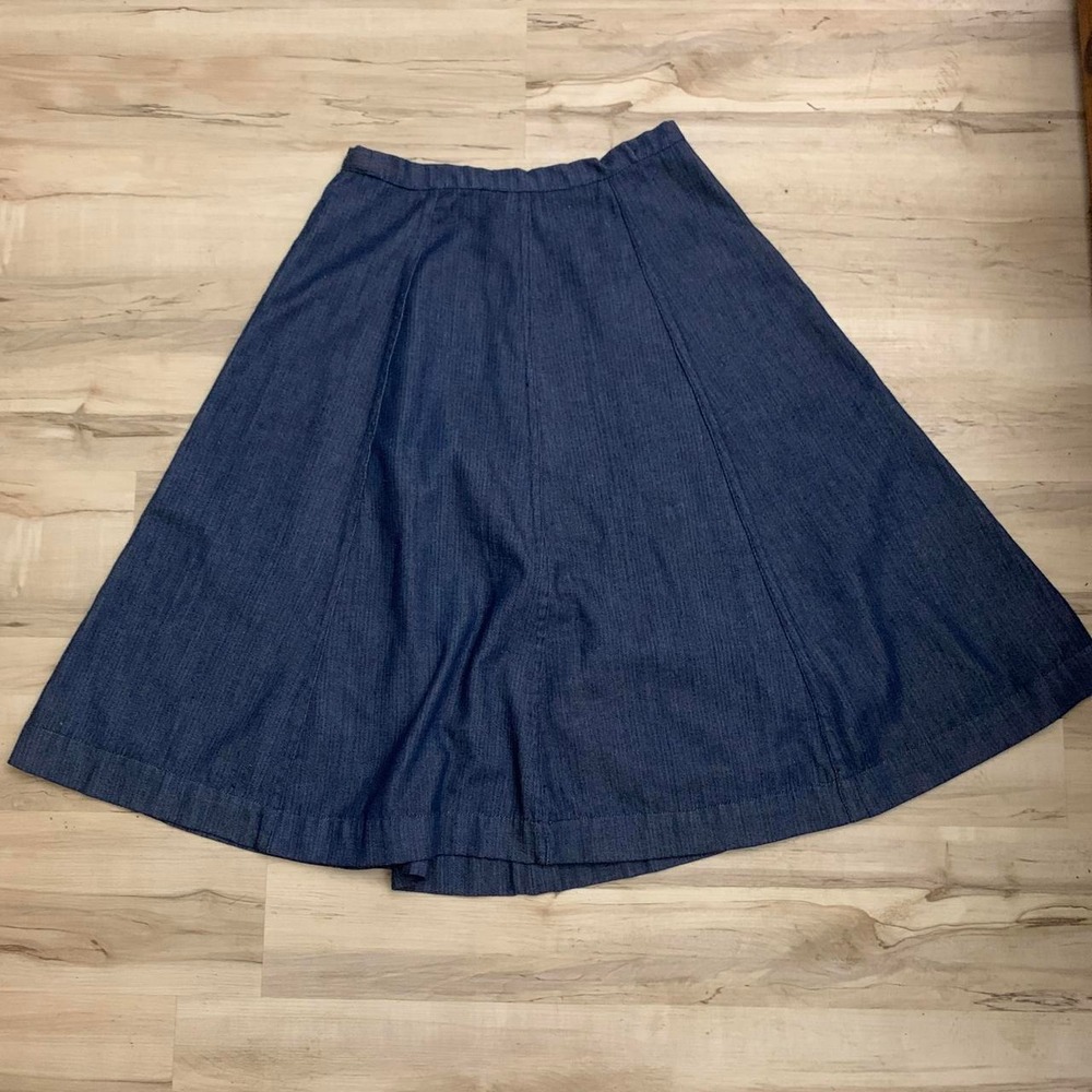 Handmade Navy Blue Denim Midi Skirt Zip Up Waist Size 14 16
